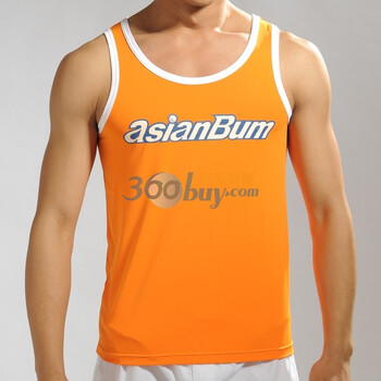 Asianbu春夏新品时尚印花男士修身窄肩冰丝背心 U5897A 橙色 XXL