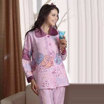 苏泽尔花儿高贵情调夹层女款中厚家居服睡衣48050 紫色 XXL