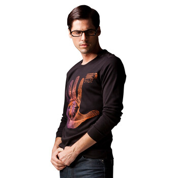 zuo 韩版 宽松 纯棉 水洗 男式 针织 休闲 长袖T恤HTC108C 黑色 185/104A(XL)