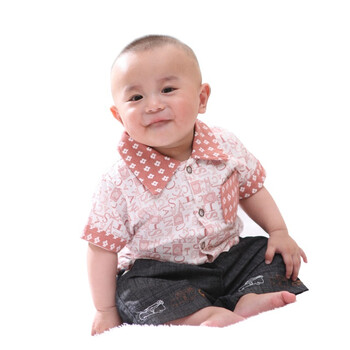婴之谷新生儿婴儿夏款短袖衬衫 纯棉薄款男款T4612 红色 36个月
