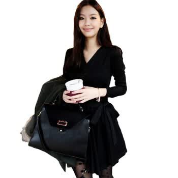 时尚起义 冬装韩国进口收腰显瘦弹力连衣裙 女564746 黑色 M