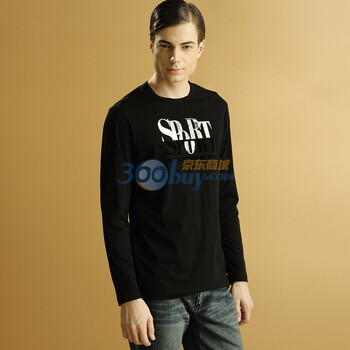 浪氏威尔lansiwear2011秋冬新款男士长袖T恤男圆领全棉T恤LWAJT21109 黑色 54