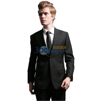 【V3 MAN 】宽条纹羊毛商务婚礼男士修身单件西服3002 黑色 185/100A（54）