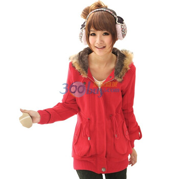 新珑新 slomsin 女装双门襟中长款卫衣抓绒加厚外套8975 红色 XL