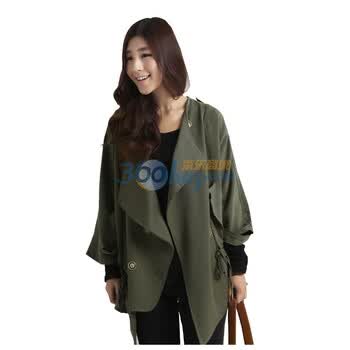 韩都衣舍 韩国风衣秋冬装新品纯色风衣KJ1089 军绿色 均码