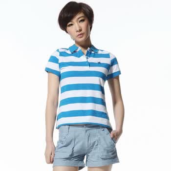唐狮Tonlion女时尚条纹修身短袖T恤衫 原价69 蓝色 XL
