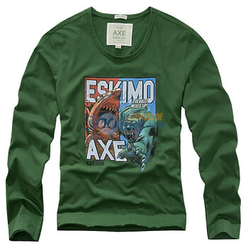 摩基斯AXE男装春装新品 纯棉圆领海陆双雄印花长袖T恤新款T00210 绿色 XL