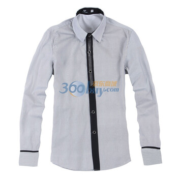 笛凡 DF新品 春夏装新款 新春新款 韩版休闲精致条纹棉衬衫 浅灰色 XXL