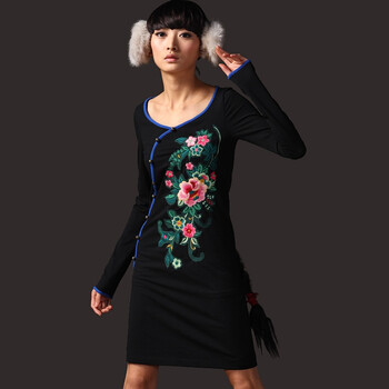 裂帛 秋冬新款绣花针织 连衣裙 静定16150051 黑色 XL