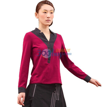茵曼 INMAN 2012新款春装拼接梭织V领亚麻长袖T恤女821021088 红色 xxl