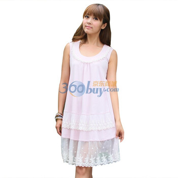 歌莉娅GOELIA裙子针织蕾丝拼接连衣裙104R428W 粉红 M