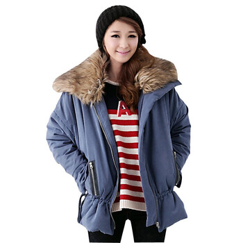 韩都衣舍 韩国棉衣秋冬季新品女毛领蝙蝠袖棉衣JK1225 蓝色 M