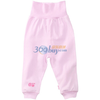贝贝怡 新生儿衣服宝宝裤子/秋裤纯棉婴儿高腰护肚裤503 淡粉 90码