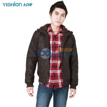 以纯 男装皮料棉衣外套 11411108 原429元 深灰 XL