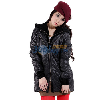 Kitteric正品女款 2011冬装 梭织带帽外套 风衣 大衣 LAXSO29 黑色 M