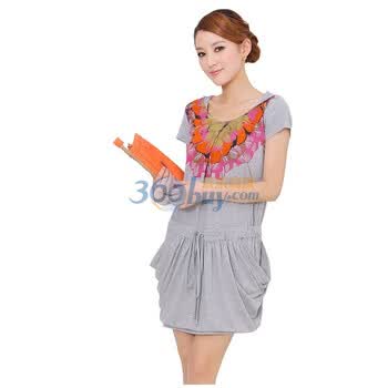 久拉拉 2012夏装新款女装 圆领印花收腰带帽短袖套头T恤J112S157 中灰 XL
