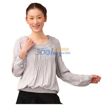 茵曼 INMAN 2012春装新款压布碎边圆领长袖纯棉套头衬衫 821011017 灰色 XXL