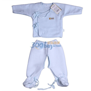 童泰 加厚带脚和服保暖套装 1550 蓝色 52码