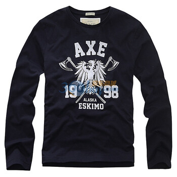 摩基斯AXE男装秋冬新品 纯棉圆领印花长袖T恤T001多色可选 鹰羽冠黑 M