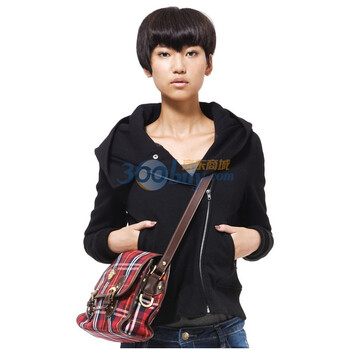 Gecom 杰衣谷 不对称连帽简约小棉服 01110001 黑色 XL