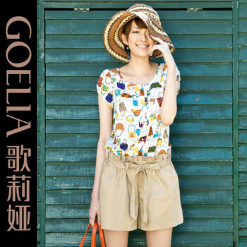 歌莉娅GOELIA 2012夏季新款 碎花雪纺连体裤短裤25E1E22A 印花 L