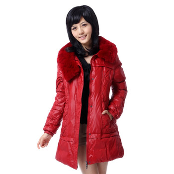 雅鹿 女士 獭兔毛领扎球中长款 羽绒服 ^@^LD25090 红玫瑰 XXL