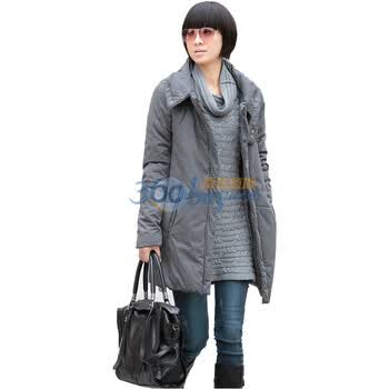 艾米 AMII 秋冬翻领中长款纯色女装棉衣外套 11120758 灰色 L