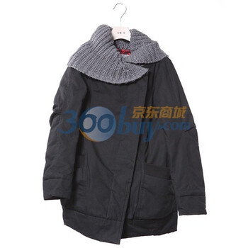 浪漫一身 舒适加厚带毛线领长款棉衣 2011冬装 黑色 XL
