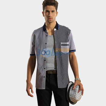 浪氏威尔lansiwear2012透气丝光棉T恤衫 男士polo条纹纯棉短袖LSAKT600326 深蓝 54
