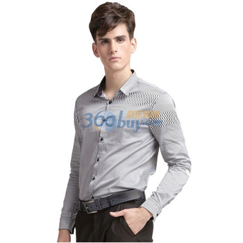 秋装新品马克华菲正品男装修身长袖衬衫7113030721 浅灰色 42