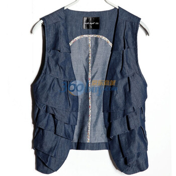 as安都2011秋 新 层层不规则荷叶边牛仔马甲 9147201 深蓝色 M