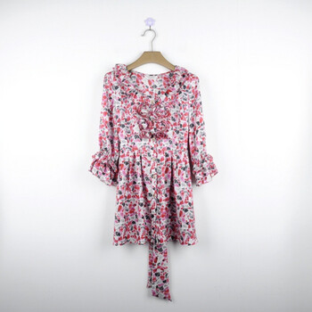 LUVING&TWO 新款春装优雅碎花荷叶边修身连衣裙V1112559 红色 XL