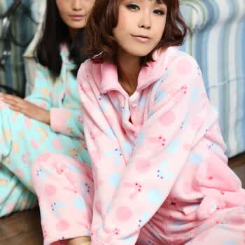 Gainreel歌瑞尔 家居服蓝月亮甜美公主 加厚可爱兔珊瑚绒家居服女套装 粉红 XXL