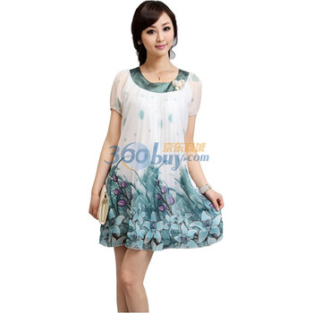 孕妇装夏装新款纺连衣裙时尚韩版印花孕妇雪纺裙11358 绿色 L