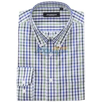 约翰逊JOHANSSON新款纯棉男士浪漫格纹长袖衬衫J11SS1003-2 绿色 XXL