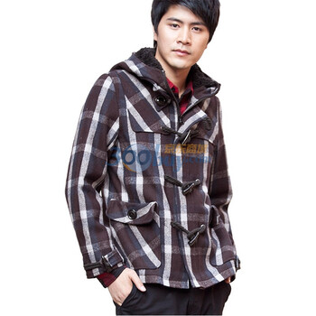 诠渡良品trenduality 秋冬保暖男士防风连帽毛呢风衣#81600 酒红色 XXL