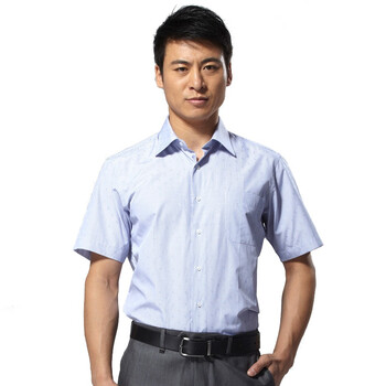 HODO红豆衬衫 2012春夏新款男士商务休闲条纹短袖衬衫ECS2260 蓝色 43