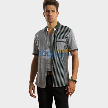 浪氏威尔lansiwear2012透气丝光棉T恤衫 男士polo条纹纯棉短袖LSAKT600326 绿色 54