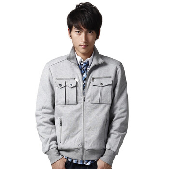OWENWONG咖飞 男 夹克 厚外套 立领 全棉针织 WF11E009 06浅灰 XXL