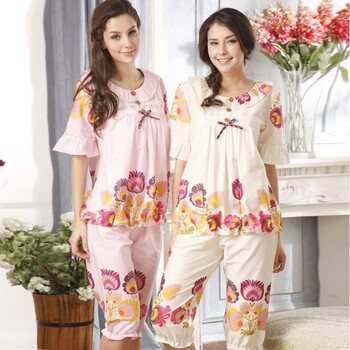芬腾 Fengteng 家居服 2012春夏新款睡衣女士短袖梭织纯棉套装 M6761 粉红 女款XL(170/92A)