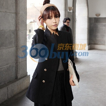 时尚起义 2012冬装韩国进口狐狸毛领毛呢外套 女569022 黑色 M