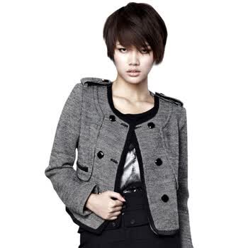 MO&Co.摩安珂 moco 百搭短款双排扣毛呢外套M104COT57 24黑/白 L