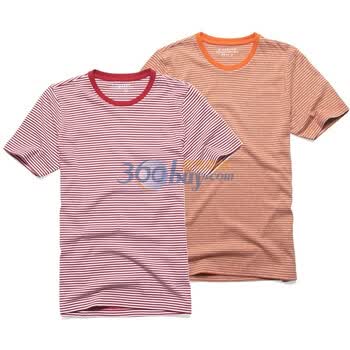 Giordano/佐丹奴男装两件装缤纷细间短袖T恤（男友）01240526丝带红/气氛橙色 XS
