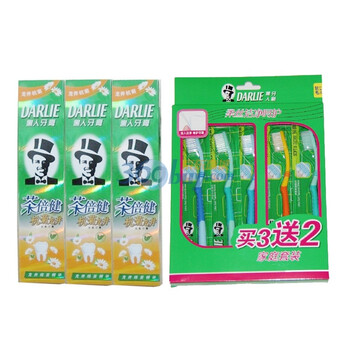 DARLIE黑人茶倍健杭菊龙井牙膏140g*3支 加赠150g +黑人牙刷家庭装买3支送2支