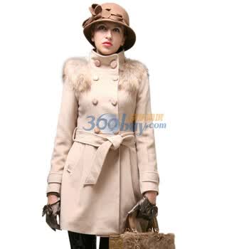 卓欧2011冬款新款貉子毛双排扣毛呢大衣D110027 杏色 XL