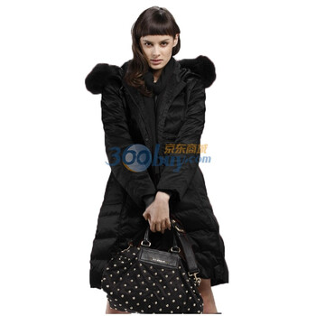 Sharon雪伦 经典中长款 狐狸毛领女士羽绒服 60506 80D黑色 XL175