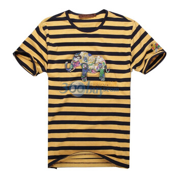 浪氏威尔lansiwear2012春夏短袖 圆领条纹T恤LSAJT003 黄色 54