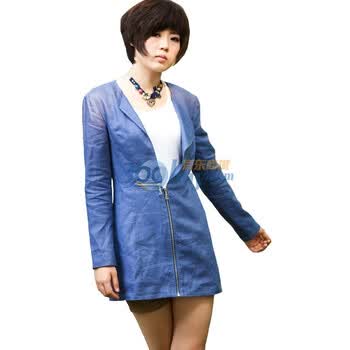 钦秀原创设计师女装秋冬欧美 修身外套 亚麻 中长款风衣女外套 藏蓝 L