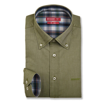 BESSSHIRT佰杰斯修身纯棉加厚男士长袖衬衫G 军绿色P21114996 军绿色 43