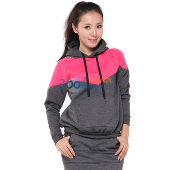 Rosas Mode冬季大色块拼接加厚女外套连帽卫衣R1512226 红灰 L